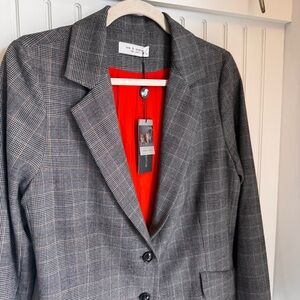 Lola & Sophie Charcoal Plaid W/Orange Lining Long Body Blazer Croquetgirl